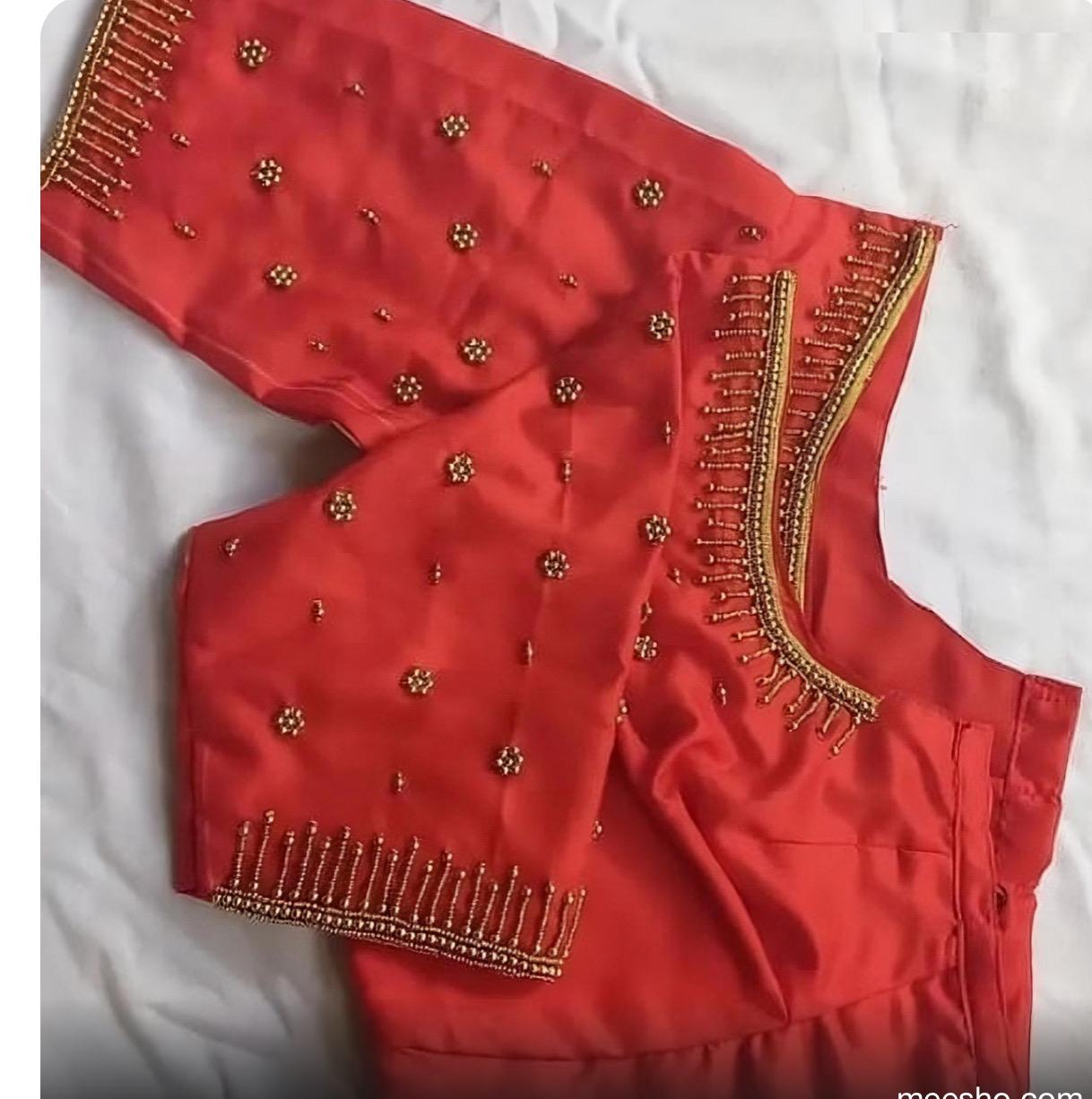 Coral Red Minimalist Aari Blouse